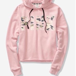 💗Pink Chalk rose camo slouchy cropped hoodie